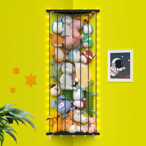 Vista 21 de Organizador de juguetes de almacenamiento de animales de peluche (patentado) – Soporte grande de esquina para animales de peluche de longitud Beige