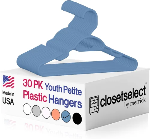 Vista 10 de Closetselect Paquete de 30 perchas de plástico para niños pequeños y preadolescentes de 13 pulgadas, ideales para niños de 4 a 10, perchas Negro