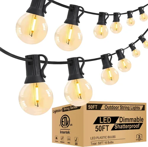 Vista 13 de Lightdot Luces LED para Patio de Exterior de 200 Pies (2 x 100 Pies), Luces de Cadena LED con Certificación ETL con Bombillas Edison Vintage