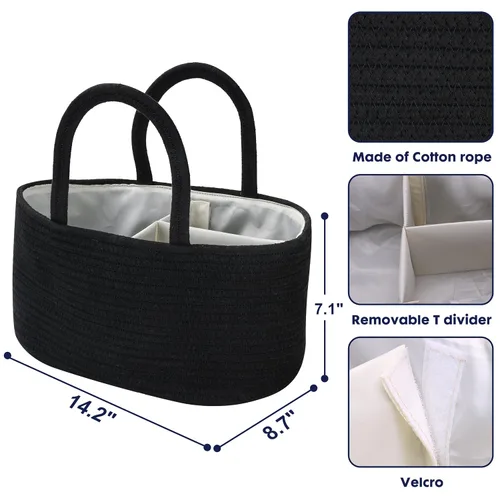 Vista 3 de Organizador de pañales para bebé con asa de cuerda de algodón para niña o niño, cesta de almacenamiento portátil para guardería, bolsa de pañales
