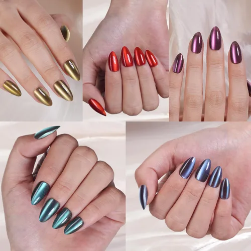 Vista 7 de 6 paquetes de uñas postizas en forma de almendra, uñas postizas de punta francesa Misssix cortas, uñas postizas reutilizables con pegamento, uñas