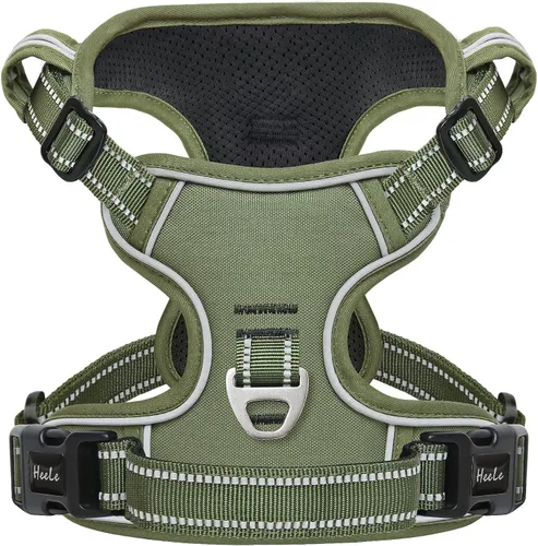 Vista 28 de HEELE Arnés para perro pequeño sin tirones con mango suave, arnés reflectante ajustable, color negro, XS Reflective Front Clip Vest with Control