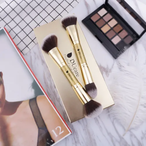 Vista 7 de DUcare Brochas de maquillaje profesionales con bolsa+Duo End Foundation Powder Buffer y pinceles de contorno
