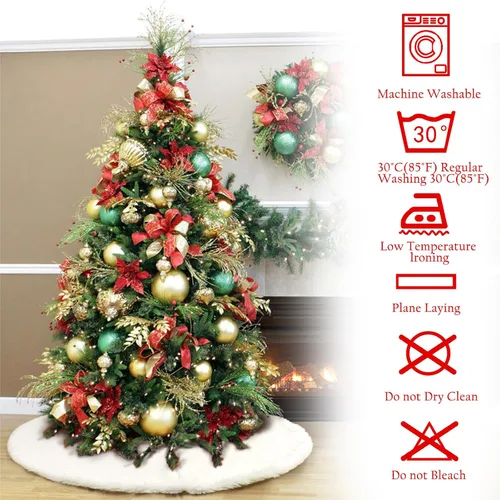 Vista 7 de AerWo Falda de árbol de Navidad de 60 pulgadas, falda blanca de felpa para árbol de Navidad, decoración de alta gama, suave, clásica, esponjosa