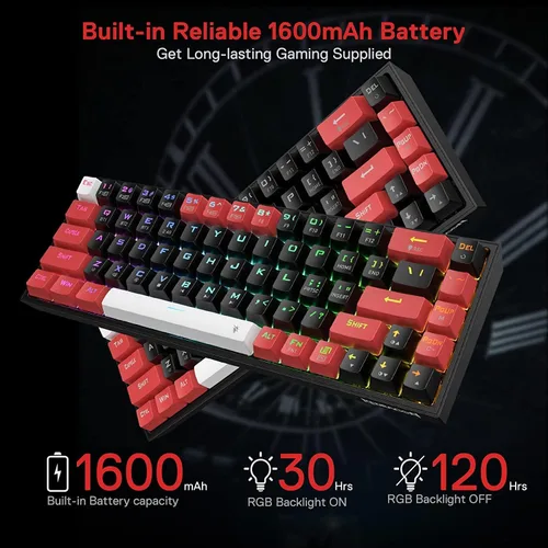 Vista 8 de Redragon K631 PRO - Teclado mecánico compacto con 3 modos RGB inalámbrico para juegos 68 teclas intercambiables en caliente con enchufe PCB