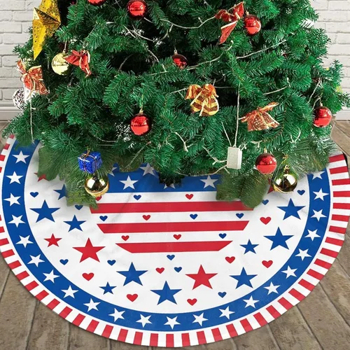 Vista 3 de 4th of July Christmas Tree Skirts 30", Flag Memorial Day Xmas Tree Cloth Mats Trees Skirts for Decor Gift, Home Decoration