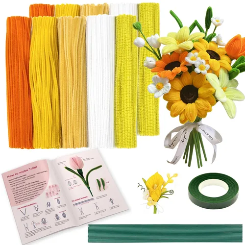 Vista 10 de Kit de flores de limpiapipas verdes, 450 piezas de tallos