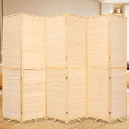 Vista 20 de Panel divisor de habitación de bambú con patas giratorias de 360°, 3 paneles de 47 pulgadas de alto, pantalla de privacidad plegable corta