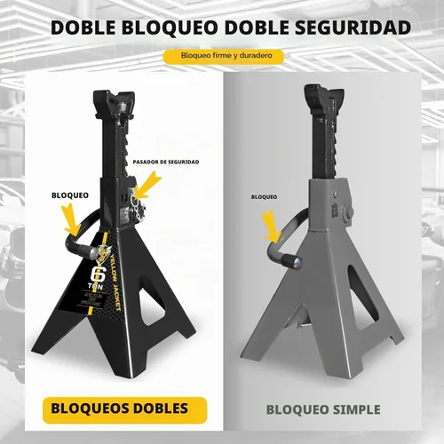Vista 3 de YELLOW JACKET - Soportes de gato de 6 toneladas con doble bloqueo para levantar coches y SUV, acero de alta resistencia, capacidad de 13000 lb, 1