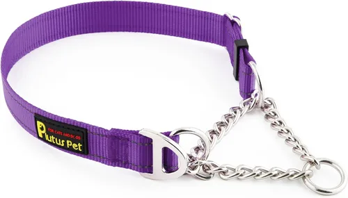 Vista 13 de Collar de perro Martingale de Plutus Pet con cadena de acero inoxidable y nylon reflectante, collar de entrenamiento ajustable sin tirón, para Beige