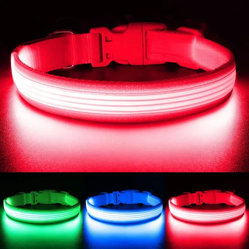 Vista 15 de YFbrite Collar LED para perro XS, ligero collar para gato, cómodo collar de cachorro iluminado, recargable por USB, luz de seguridad ajustable