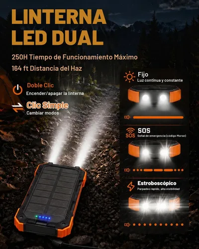 Vista 8 de Cargador solar Banco de energía - 49800mAh QC3.0 Cargador portátil de carga Ámbar