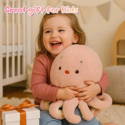 Vista 4 de Almohada de peluche de pulpo rosa, juguete de peluche suave, lindo pulpo, juguete de peluche de cumpleaños, Navidad, festival, regalos para niños