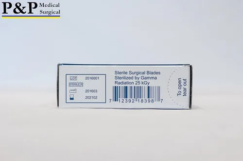 Vista 3 de Cuchillas de bisturí quirúrgicas desechables, acero al carbono estéril de alta calidad, 2.1% 10xx envueltas individualmente por P & P Medical
