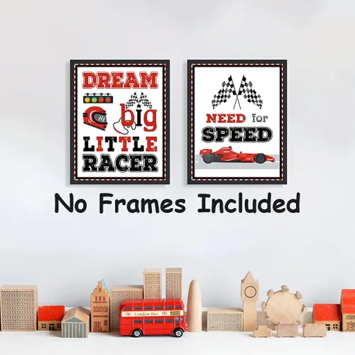 Vista 5 de LHIUEM Decoración de pared a cuadros de búfalo, decoración moderna de habitación de automóvil de carreras, inspiradora cita de habitación de niños