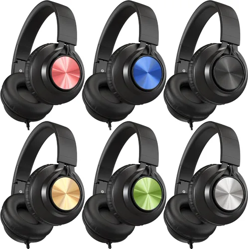 Vista 10 de AILIHEN - Paquete de 12 audífonos para aula, para K-12 School Library Museum Micrófono HD, plegable, ajustable, auriculares con conector de 0.138