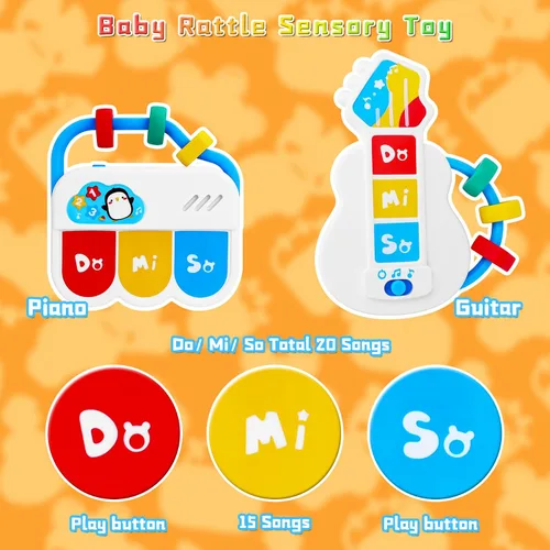 Vista 3 de Juguetes sensoriales para bebés – 5 piezas de sonajero para bebé, juguetes de dentición con música, juguetes Montessori para bebés recién nacidos