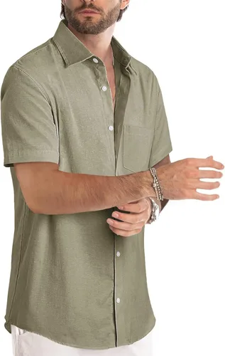 Vista 2 de JMIERR Camisas de vestir a rayas con botones y manga corta para hombre