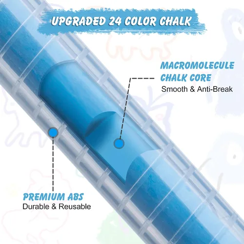 Vista 3 de Tiza sin polvo para niños, tiza de colores no tóxica para acera con soporte para niños, 24 tizas lavables de colores para dibujo y escritura
