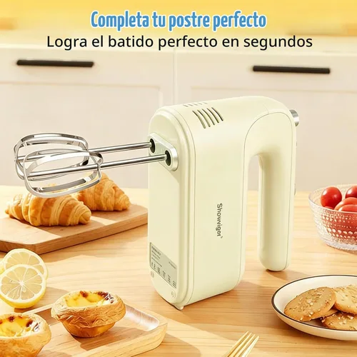 Vista 6 de Batidora de mano eléctrica, batidora de mano de 300 W con 5 accesorios de acero inoxidable, 5 velocidades ajustables + Turbo Boost y autocontrol
