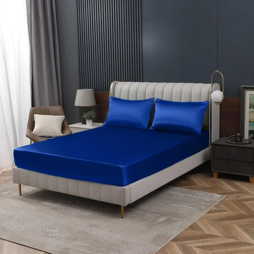 Vista 39 de Homiest Sábana bajera ajustable de satén azul bebé, tamaño individual, bolsillo profundo, ropa de cama lujosa y ultrasuave