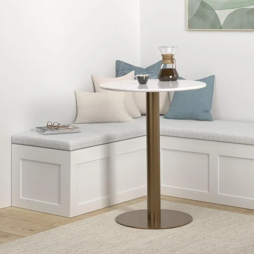 Vista 2 de Limari Home Damian Collection Glam Style - Mesa redonda de bar con base de acero inoxidable cepillado, color blanco, dorado
