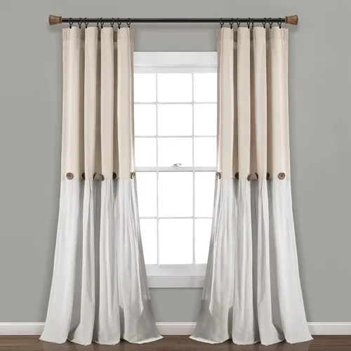 Vista 17 de Lush Decor - Panel de cortina de ventana con botón de lino, único, 40 pulgadas de ancho x 84 pulgadas de largo, negro y blanco claro - Cortinas