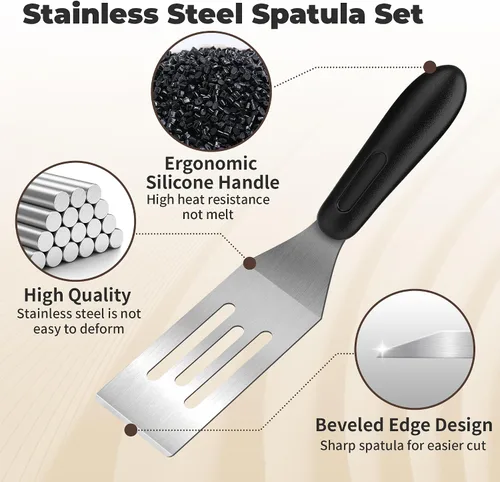 Vista 2 de Espátula pequeña, espátula de acero inoxidable, espátula de metal para cocinar con mango resistente al calor, espátulas de metal para uso