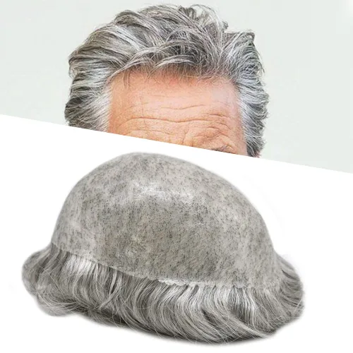 Vista 225 de Toupee para hombre 100% cabello humano real tupé para hombres 0.004 in piel de poliuretano para hombre, sistema de reemplazo de piezas de pelo