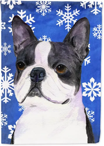 Vista 93 de Caroline's Treasures SC9374GF Bulldog English Snow flakes Holiday Garden Flag Buzón Bandera decorativa para patio exterior, patio, obras de arte