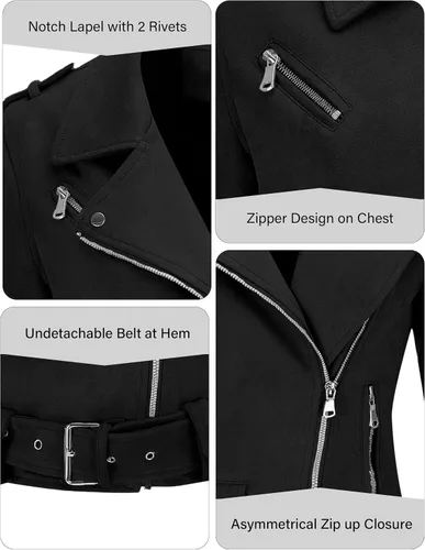 Vista 5 de Bellivera Chaquetas de cuero sintético para mujer, abrigo corto de moda para primavera e invierno
