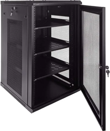 Vista 3 de Navepoint Gabinete de montaje en pared 18U Deluxe IT Rack de red de servidores de 19 pulgadas con puerta perforada de bloqueo de 24 pulgadas