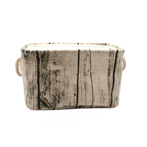 Vista 4 de Elegante cesta de almacenamiento rectangular de grano de madera con diseño de tocón de árbol, cesta de almacenamiento de tela de algodón lavable