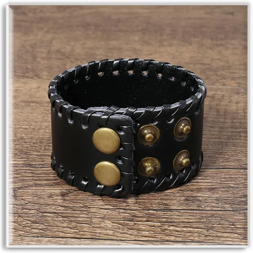 Vista 4 de Xusamss Pulsera de cuero punk, pulsera ajustable a presión Negro