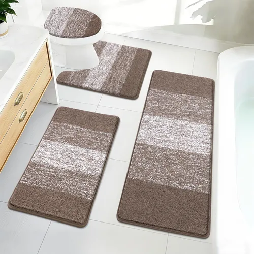Vista 41 de Bsmathom Juego de 4 tapetes de baño de microfibra de felpa, color beige