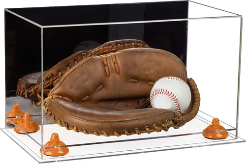 Vista 45 de Better Display Cases Vitrina de guantes de béisbol de acrílico transparente con elevadores negros (A011/V16)