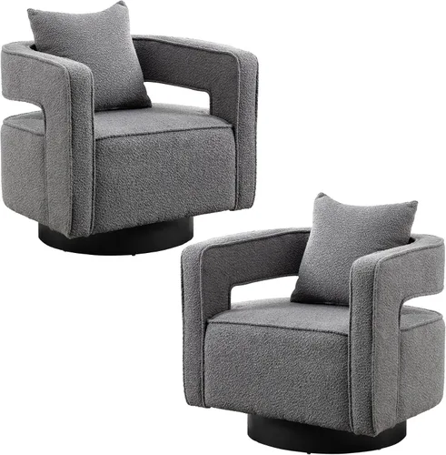 Vista 18 de Silla giratoria decorativa, silla moderna de barril para sala de estar, silla cuadrada cómoda de 360 grados con respaldo abierto, silla tapizada