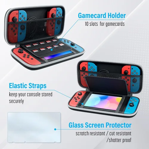Vista 3 de Neptune Switch Carry Case - Protective Shell for Switch & OLED - Game Cartridge Holder - Water & Scratch-Resistant - Travel-Friendly Accessory With