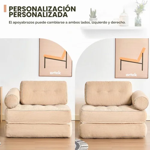 Vista 7 de Afuson Plus - Sofá cama futón para espacios pequeños, sofá de piso con reposabrazos, sofá plegable, sofá convertible con almohada, portátil, cómodo