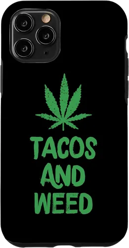 Vista 27 de Carcasa divertida para iPhone 16 Tacos y marihuana de marihuana envejecida