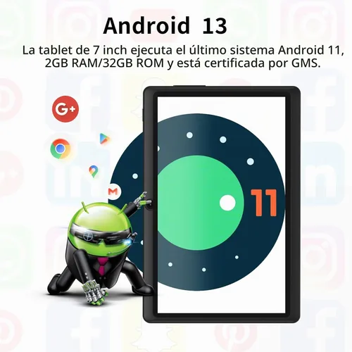 Vista 5 de PRITOM K7PRO Tablet de 7 pulgadas con funda de 32 GB - Tablet PC Android 13 con procesador de cuatro núcleos, pantalla HD IPS, cámara dual, WiFi