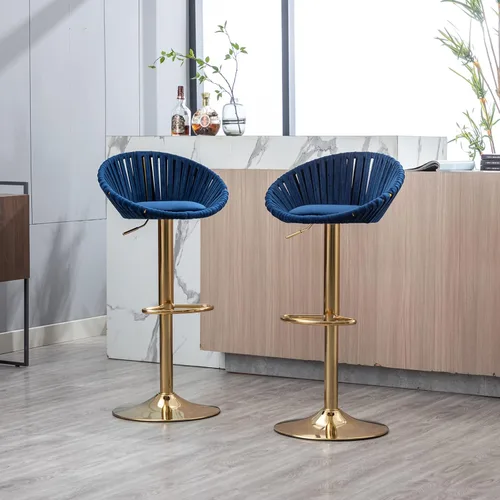 Vista 10 de Taburetes de bar modernos y ajustables giratorios, taburete de bar de cocina con respaldo, juego de 2, sillas de bar de estilo ocio, para isla