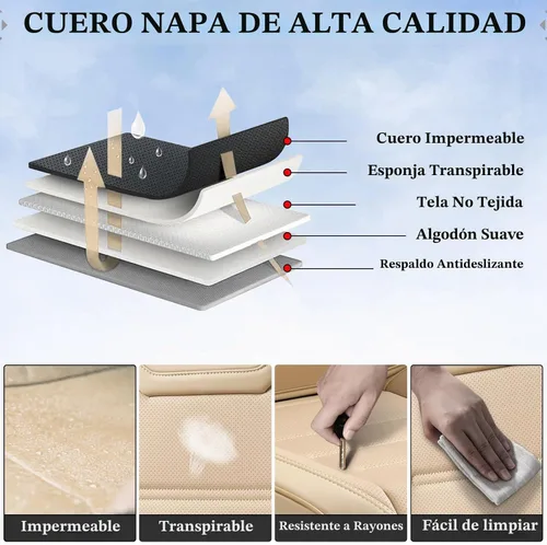 Vista 5 de Coverado Juego completo de fundas de asiento de automóvil, protector impermeable para asiento de automóvil, cojín de asiento de cuero, fundas