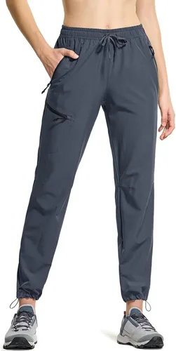 Vista 9 de CQR Pantalones de senderismo para mujer, pantalones cargo elásticos ligeros con bolsillos con cremallera, pantalones deportivos resistentes al agua