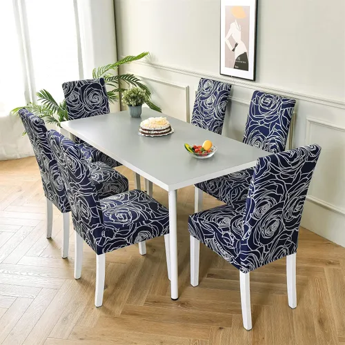 Vista 2 de Juego de 4 fundas para sillas de comedor, elásticas de elastano estampadas, fundas para sillas de comedor, lavables, extraíbles para sillas Parsons