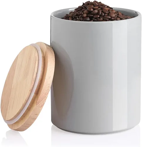 Vista 14 de Recipientes de cocina Sweejar, tarro de almacenamiento de cerámica para alimentos, recipientes apilables con tapa hermética de madera para servir