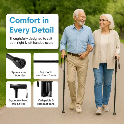 Vista 4 de Mars Wellness Bastón plegable – Bastón ajustable para mujeres y hombres – Bastón plegable para personas mayores, viajes y estabilidad – Ayuda
