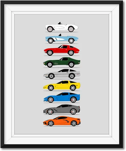 Vista 11 de Idea Network Póster hecho a mano compatible con Chevy Corvette Generations (perfil lateral) impresión de Chevrolet (C1 C2 C3 C4 C5 C6 C7 C8) – Rojo