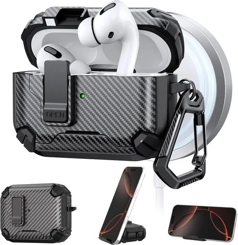 Vista 19 de Maxjoy Funda protectora para AirPods 4 2024, funda protectora para AirPods de 4ª generación con bloqueo automático, compatible con MagSafe, Verde