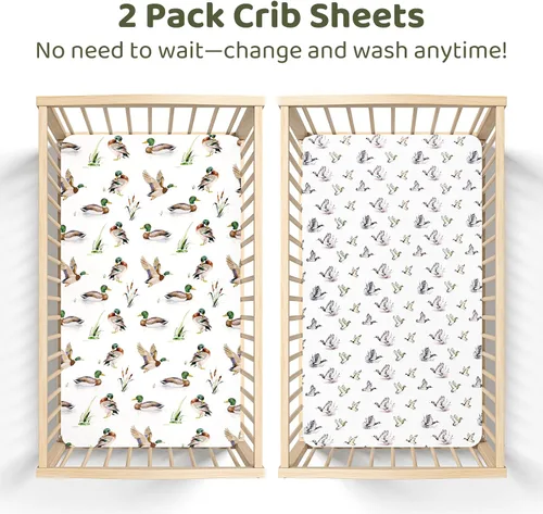 Vista 5 de Baby Crib Sheets for Boys 2 Pack, Toddler Bed Sheets Neutral, Extra Breathable, Soft, Stretchy Microfiber, 28"x 52" Fitted Sheet for Standard Crib &